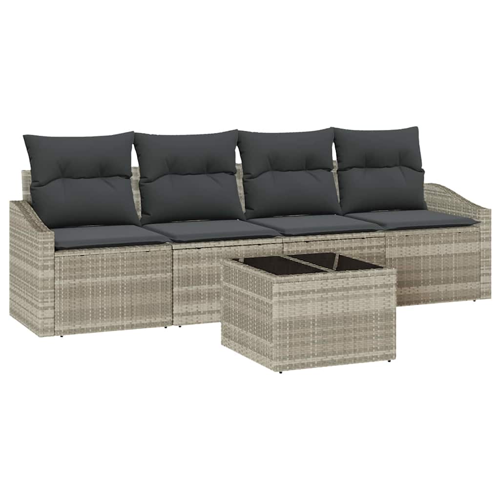Bankstel met kussen met kussen 5 pcs Lichtgrijs poly rattan is nu te koop bij PeponiXL, paradijselijk wonen!