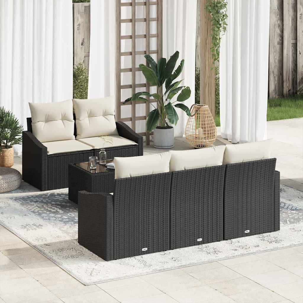 Bankstel met kussen met kussen 6 pcs Zwart en Crème poly rattan is nu te koop bij PeponiXL, paradijselijk wonen!