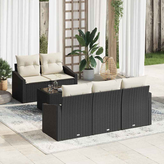 Bankstel met kussen met kussen 6 pcs Zwart en Crème poly rattan is nu te koop bij PeponiXL, paradijselijk wonen!