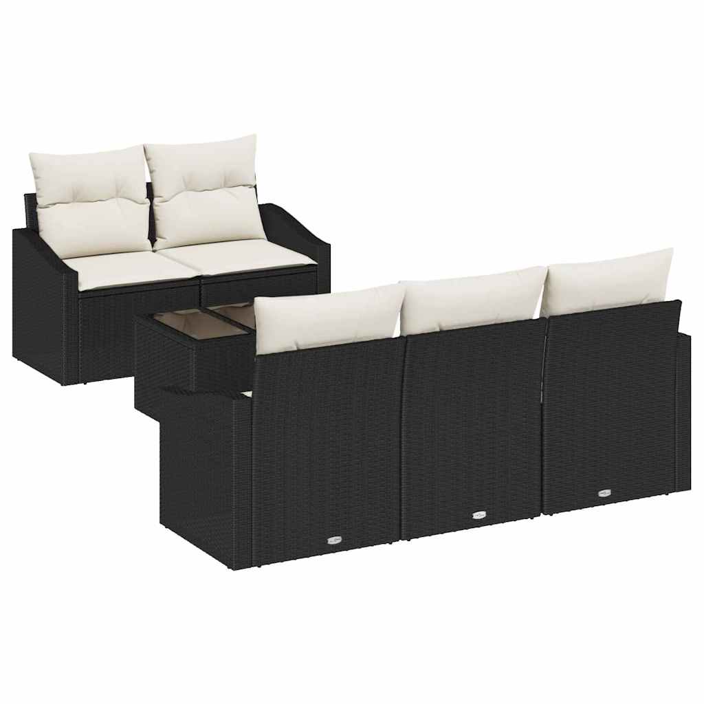 Bankstel met kussen met kussen 6 pcs Zwart en Crème poly rattan is nu te koop bij PeponiXL, paradijselijk wonen!