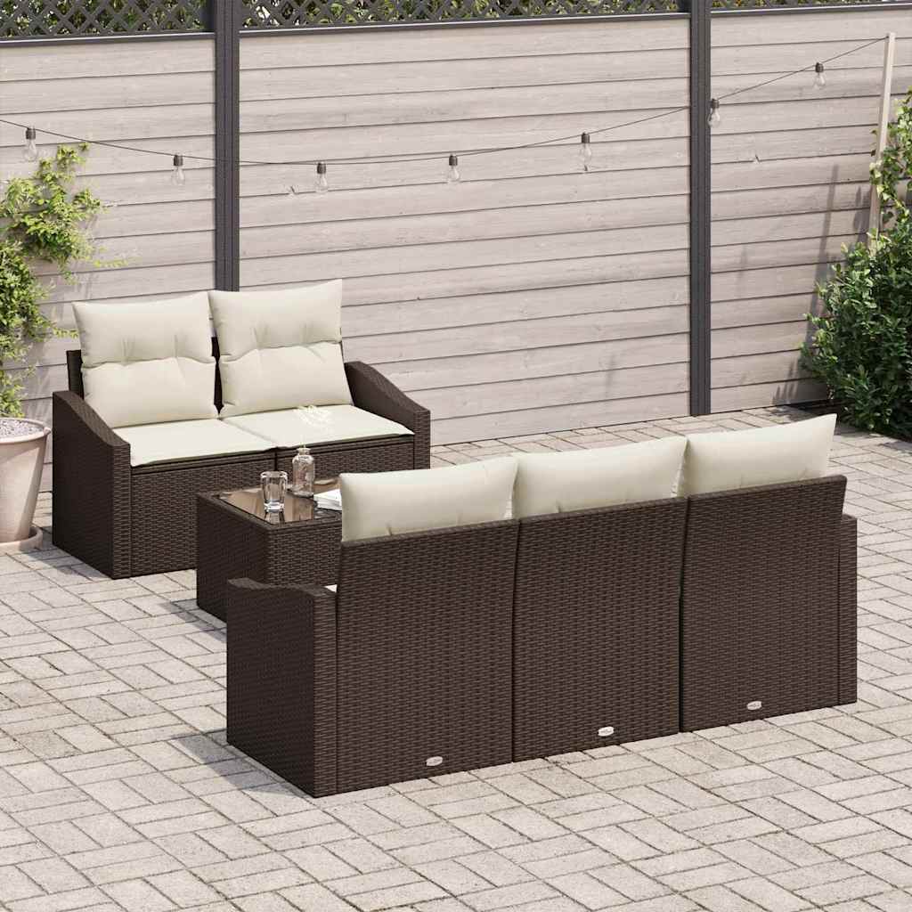 Bankstel met kussen met kussen 6 pcs Bruin en Crème poly rattan is nu te koop bij PeponiXL, paradijselijk wonen!