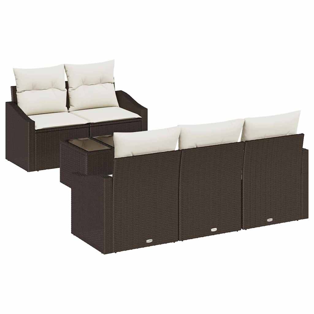Bankstel met kussen met kussen 6 pcs Bruin en Crème poly rattan is nu te koop bij PeponiXL, paradijselijk wonen!