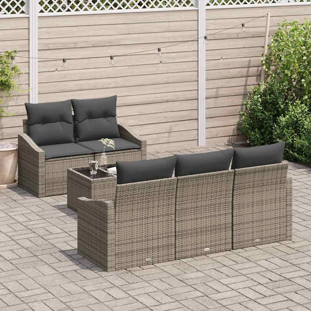 Bankstel met kussen met kussen 6 pcs Grijs poly rattan is nu te koop bij PeponiXL, paradijselijk wonen!