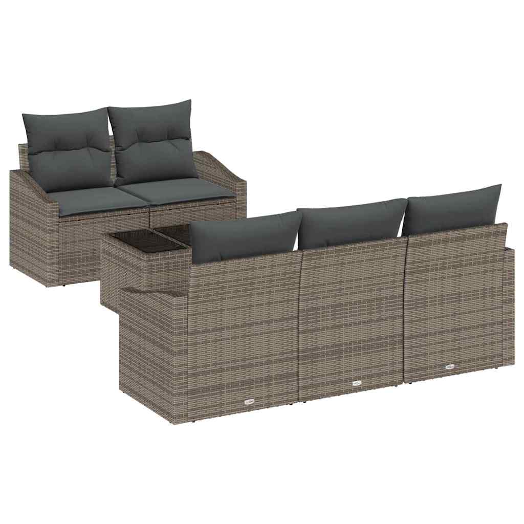 Bankstel met kussen met kussen 6 pcs Grijs poly rattan is nu te koop bij PeponiXL, paradijselijk wonen!