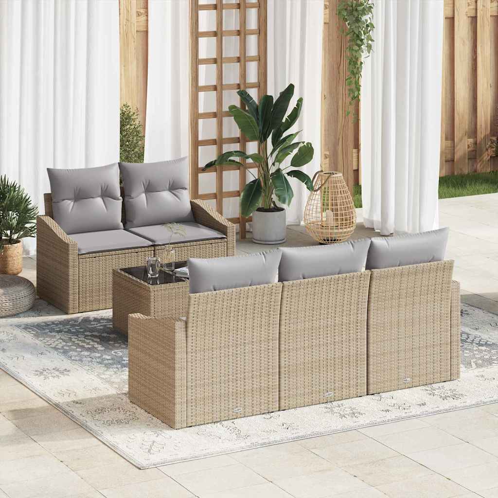 Bankstel met kussen 6 pcs Beige en Licht Grijs poly rattan is nu te koop bij PeponiXL, paradijselijk wonen!