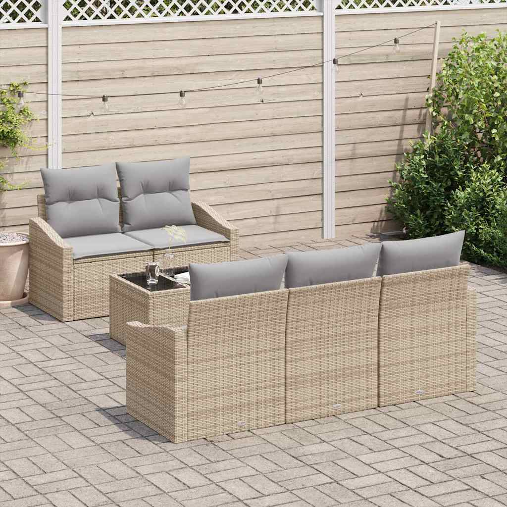 Bankstel met kussen 6 pcs Beige en Licht Grijs poly rattan is nu te koop bij PeponiXL, paradijselijk wonen!