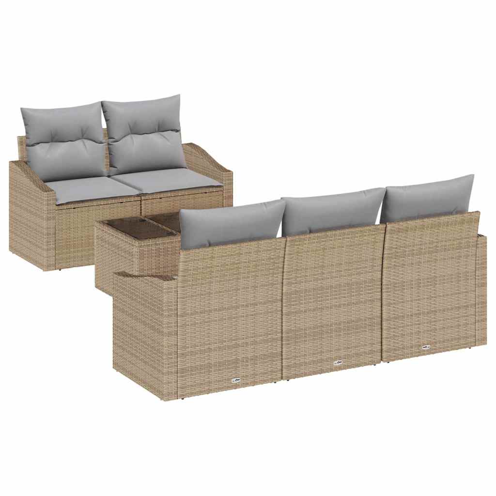 Bankstel met kussen 6 pcs Beige en Licht Grijs poly rattan is nu te koop bij PeponiXL, paradijselijk wonen!