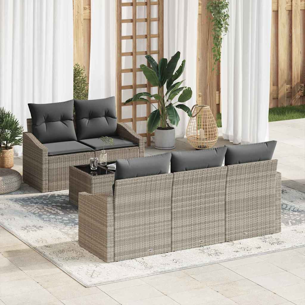 Bankstel met kussen met kussen 6 pcs Lichtgrijs poly rattan is nu te koop bij PeponiXL, paradijselijk wonen!