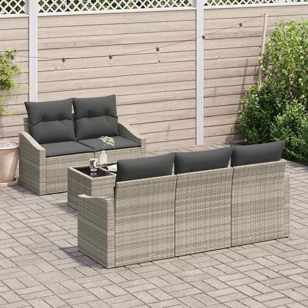 Bankstel met kussen met kussen 6 pcs Lichtgrijs poly rattan is nu te koop bij PeponiXL, paradijselijk wonen!