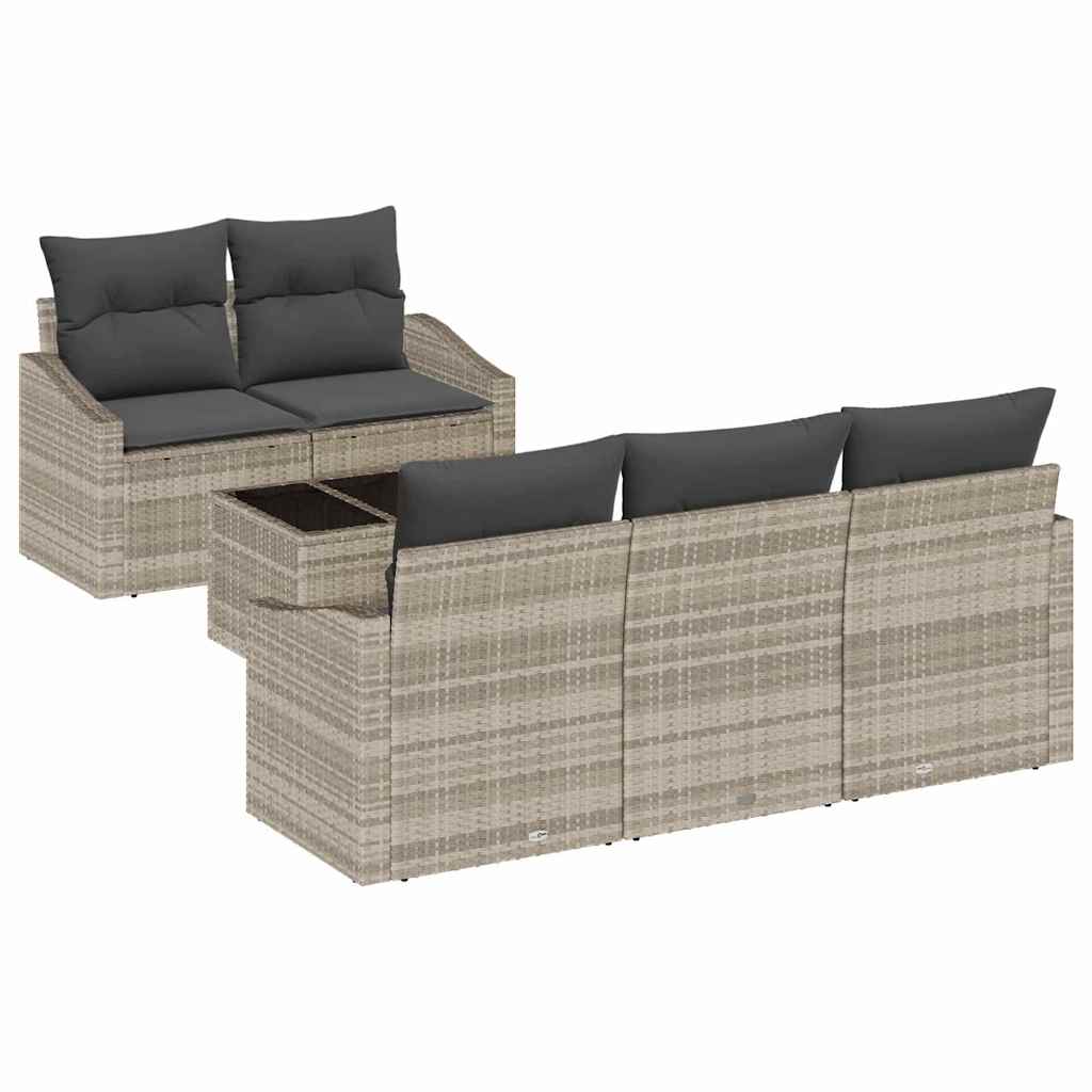 Bankstel met kussen met kussen 6 pcs Lichtgrijs poly rattan is nu te koop bij PeponiXL, paradijselijk wonen!