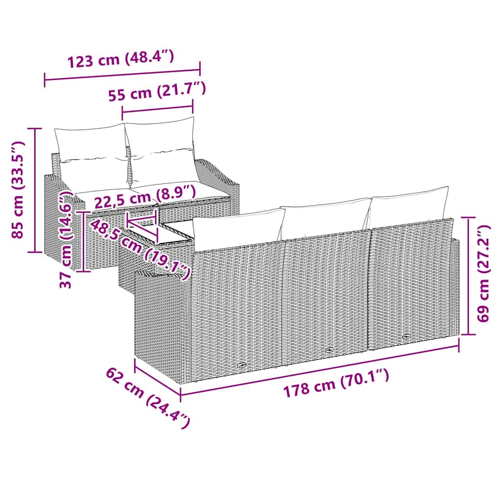 Bankstel met kussen met kussen 6 pcs Lichtgrijs poly rattan is nu te koop bij PeponiXL, paradijselijk wonen!