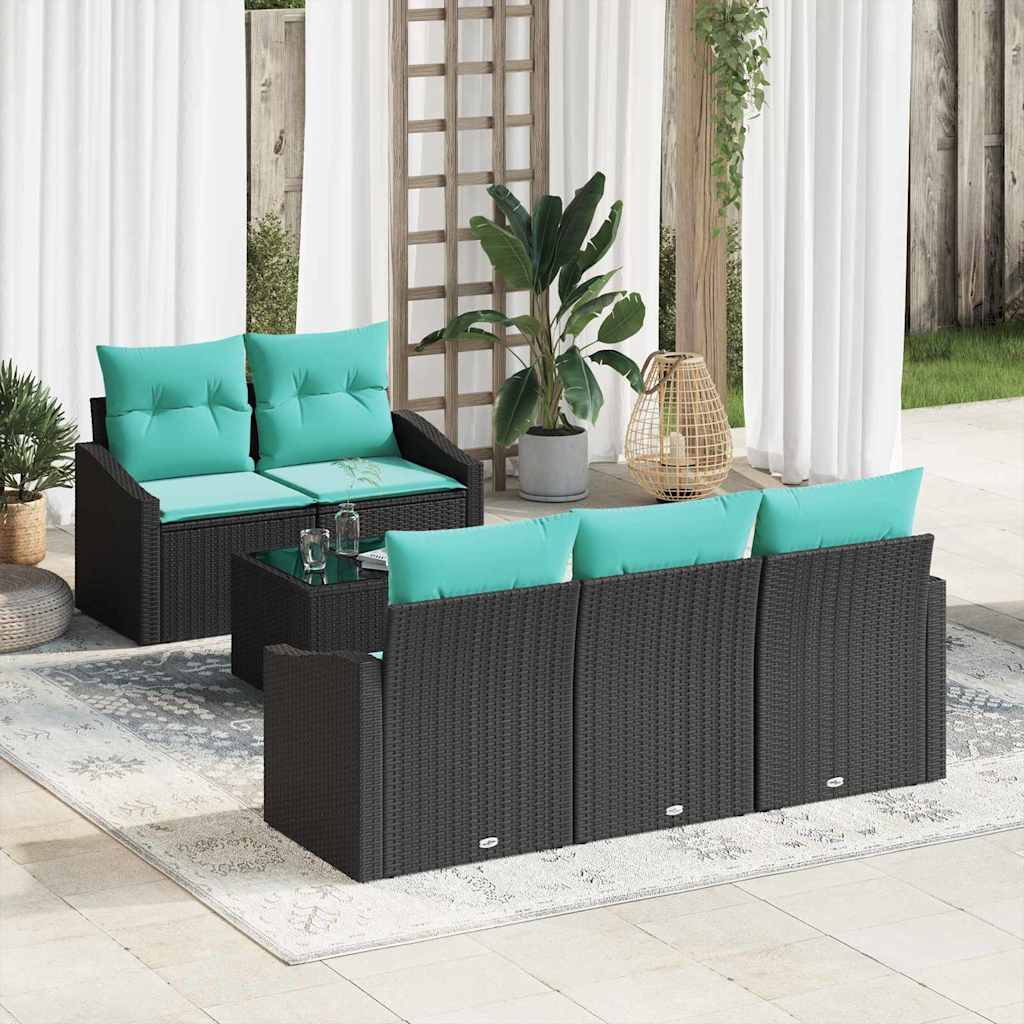 Bankstel met kussen 6 pcs Zwart en Turquoise poly rattan is nu te koop bij PeponiXL, paradijselijk wonen!