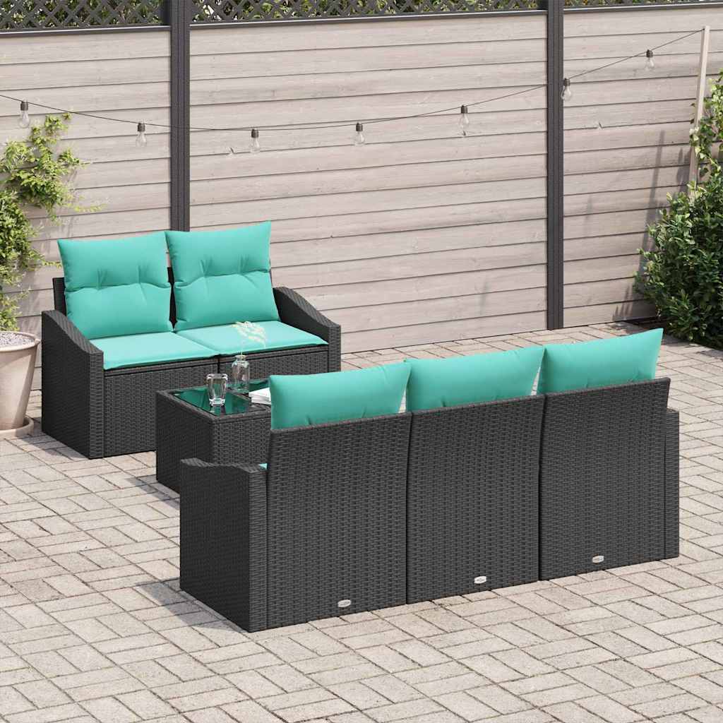 Bankstel met kussen 6 pcs Zwart en Turquoise poly rattan is nu te koop bij PeponiXL, paradijselijk wonen!