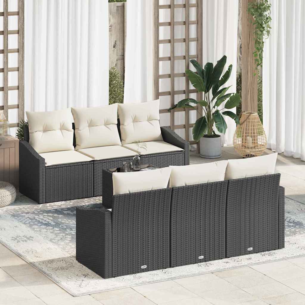 Bankstel met kussen met kussen 7 pcs Zwart en Crème poly rattan is nu te koop bij PeponiXL, paradijselijk wonen!