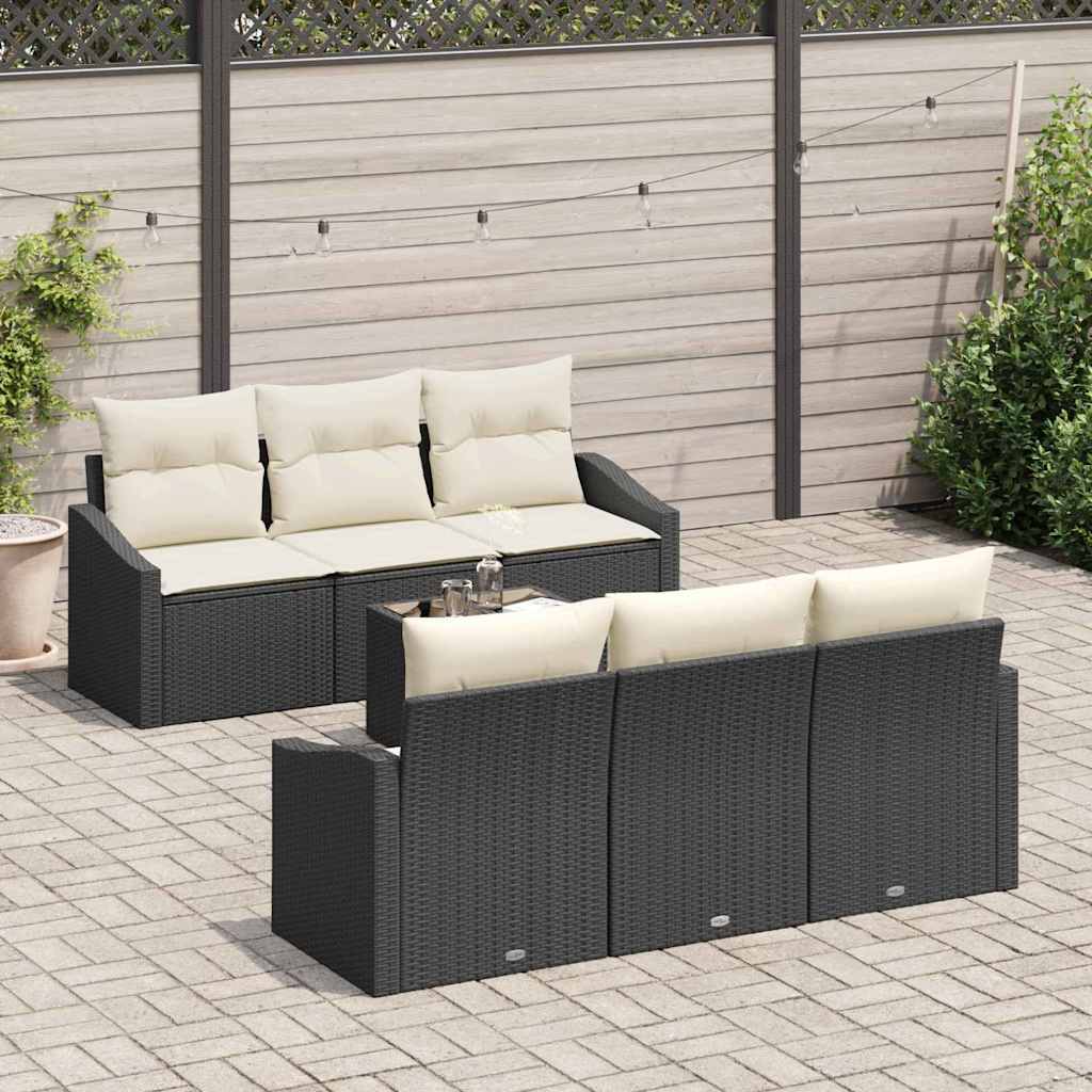 Bankstel met kussen met kussen 7 pcs Zwart en Crème poly rattan is nu te koop bij PeponiXL, paradijselijk wonen!