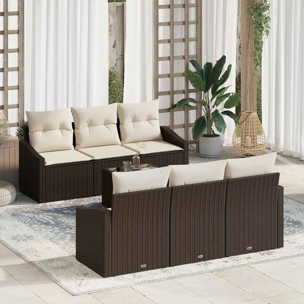 Bankstel met kussen met kussen 7 pcs Bruin en Crème poly rattan is nu te koop bij PeponiXL, paradijselijk wonen!