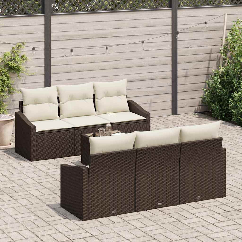 Bankstel met kussen met kussen 7 pcs Bruin en Crème poly rattan is nu te koop bij PeponiXL, paradijselijk wonen!