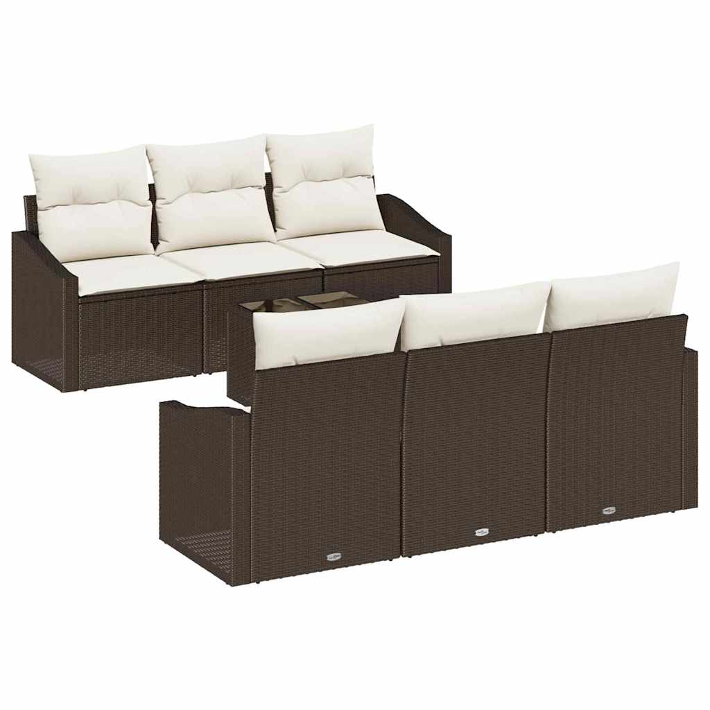Bankstel met kussen met kussen 7 pcs Bruin en Crème poly rattan is nu te koop bij PeponiXL, paradijselijk wonen!