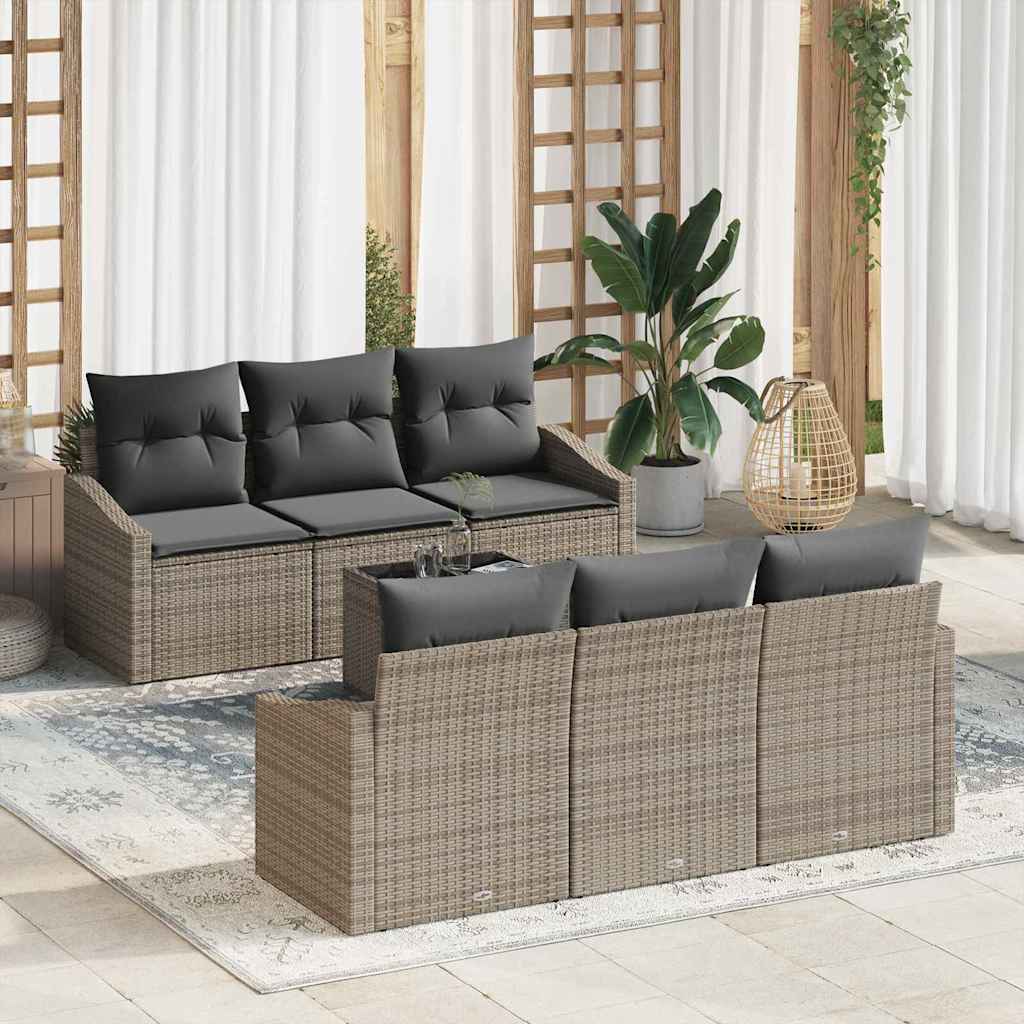 Bankstel met kussen met kussen 7 pcs Grijs poly rattan is nu te koop bij PeponiXL, paradijselijk wonen!