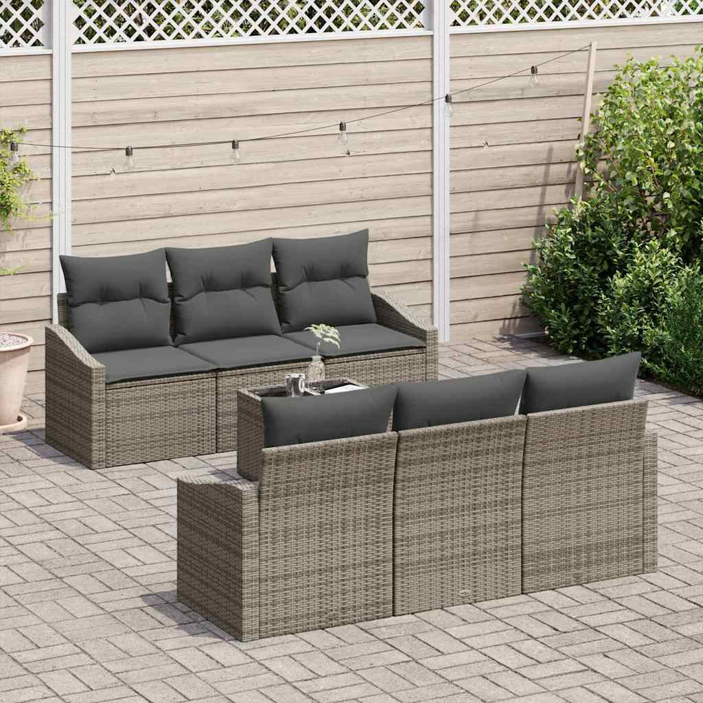 Bankstel met kussen met kussen 7 pcs Grijs poly rattan is nu te koop bij PeponiXL, paradijselijk wonen!
