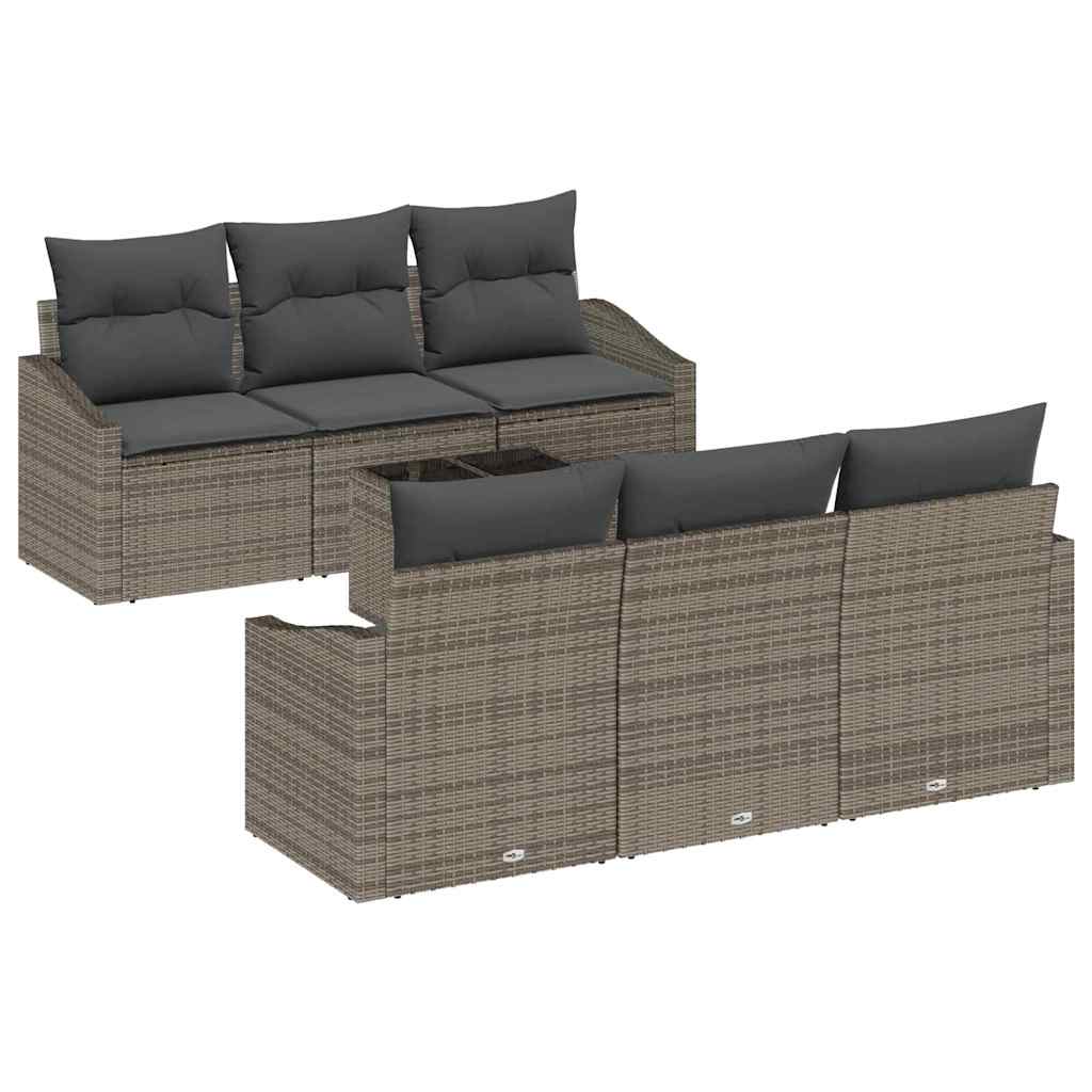 Bankstel met kussen met kussen 7 pcs Grijs poly rattan is nu te koop bij PeponiXL, paradijselijk wonen!