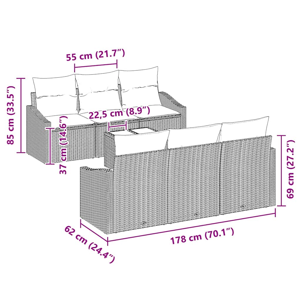 Bankstel met kussen met kussen 7 pcs Grijs poly rattan is nu te koop bij PeponiXL, paradijselijk wonen!