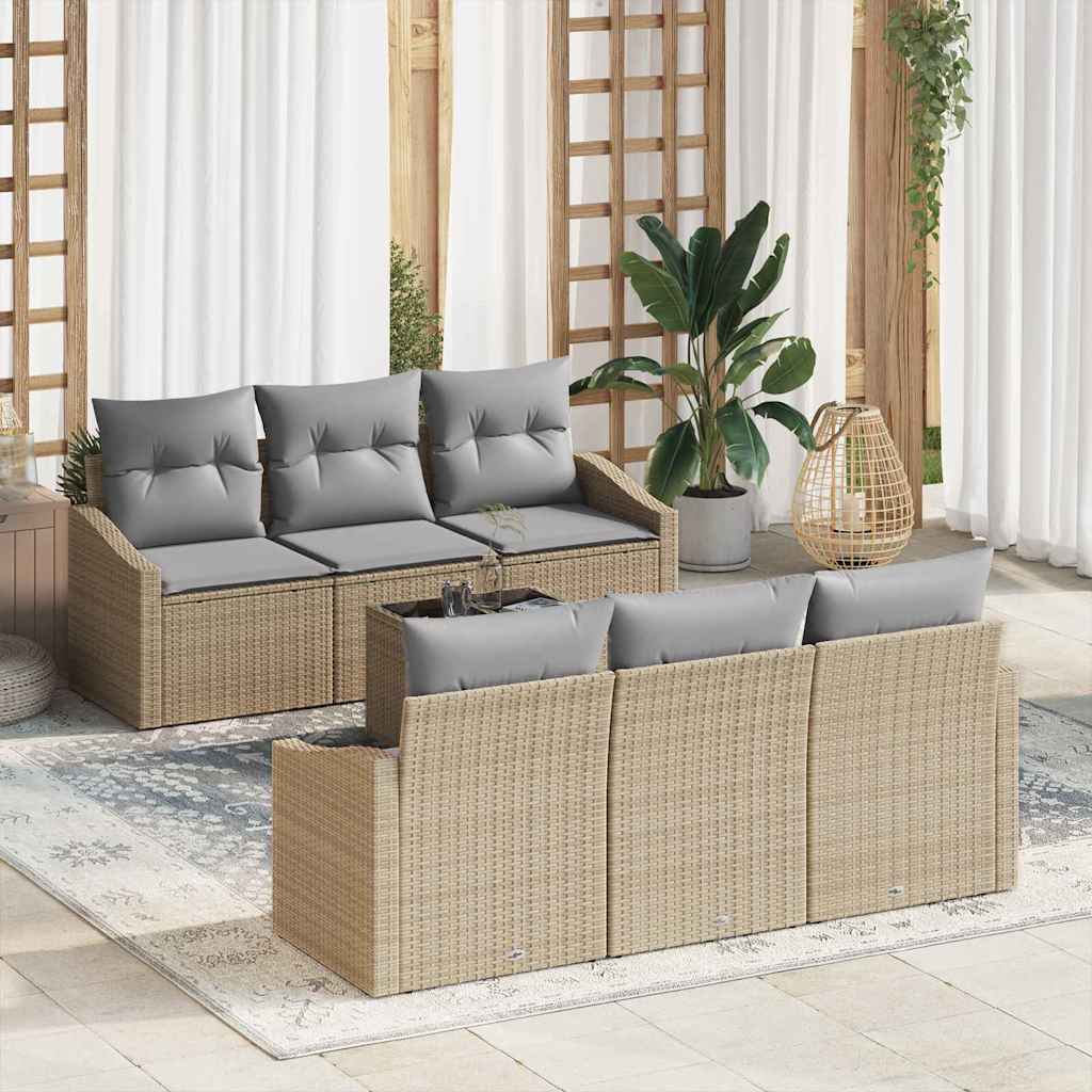 Bankstel met kussen 7 pcs Beige en Licht Grijs poly rattan is nu te koop bij PeponiXL, paradijselijk wonen!