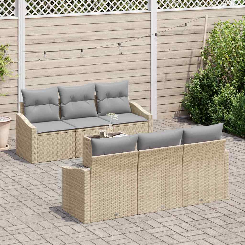 Bankstel met kussen 7 pcs Beige en Licht Grijs poly rattan is nu te koop bij PeponiXL, paradijselijk wonen!