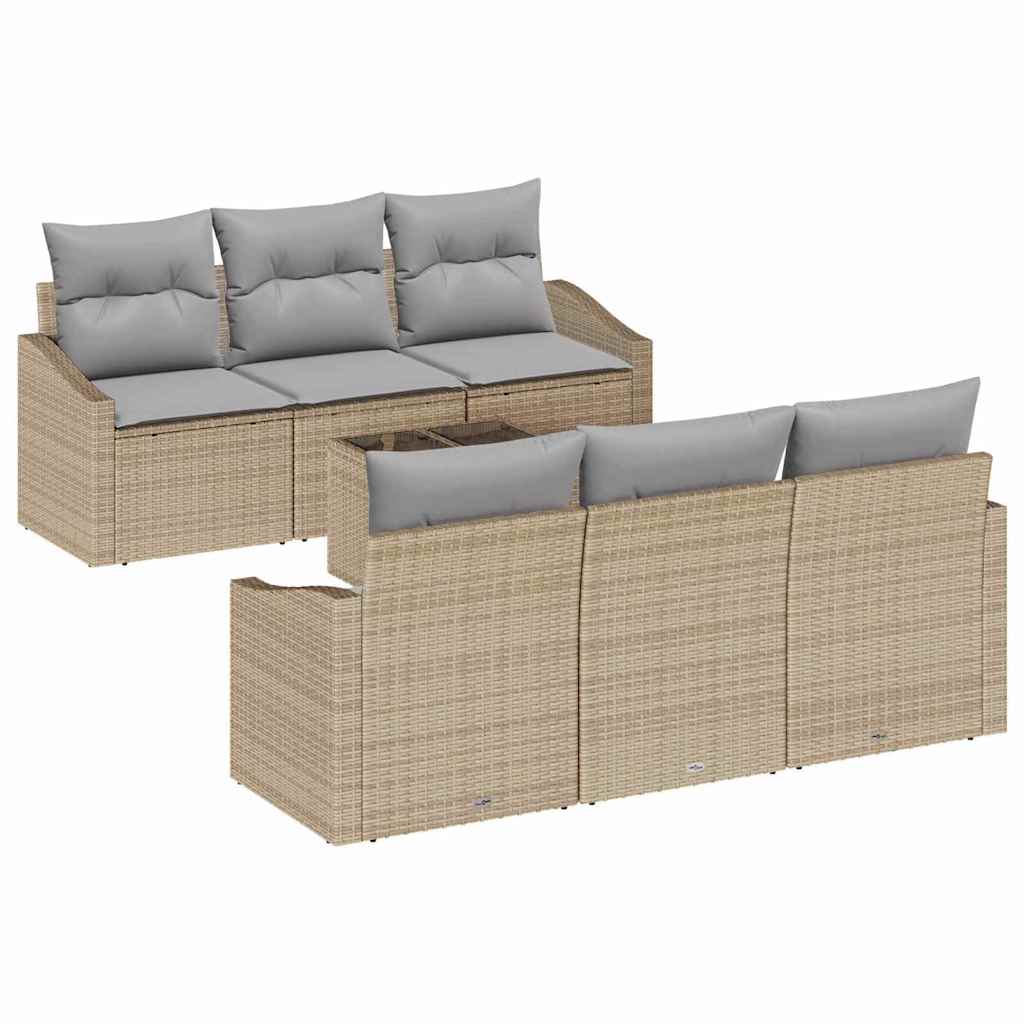 Bankstel met kussen 7 pcs Beige en Licht Grijs poly rattan is nu te koop bij PeponiXL, paradijselijk wonen!