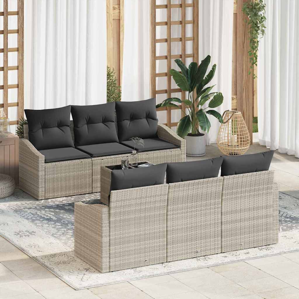 Bankstel met kussen met kussen 7 pcs Lichtgrijs poly rattan is nu te koop bij PeponiXL, paradijselijk wonen!