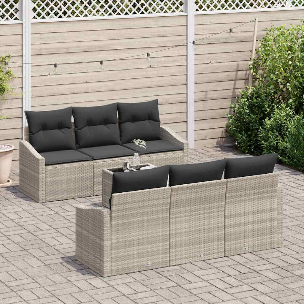 Bankstel met kussen met kussen 7 pcs Lichtgrijs poly rattan is nu te koop bij PeponiXL, paradijselijk wonen!