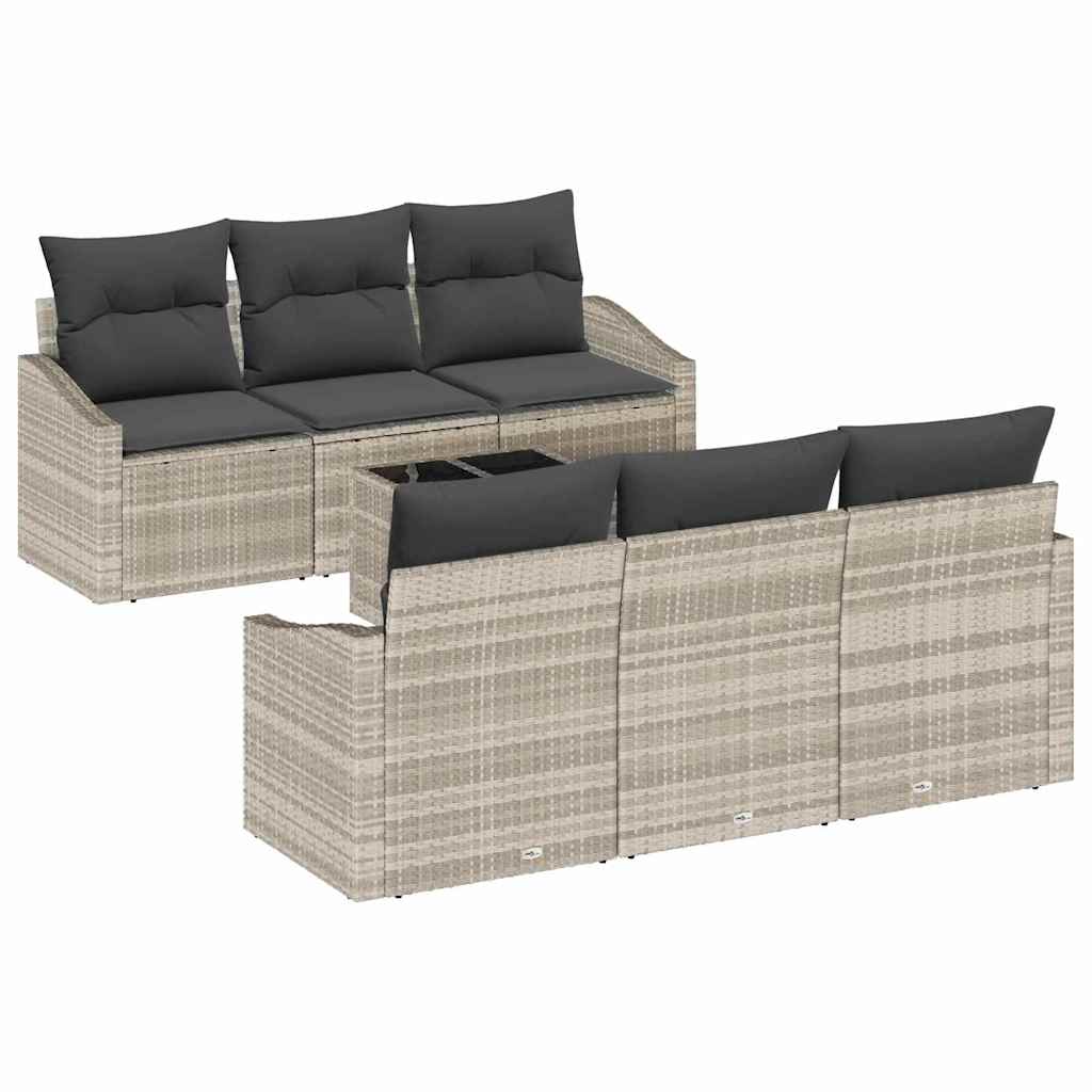 Bankstel met kussen met kussen 7 pcs Lichtgrijs poly rattan is nu te koop bij PeponiXL, paradijselijk wonen!