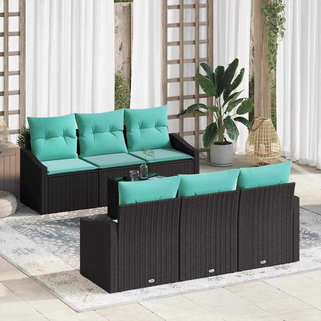 Bankstel met kussen 7 pcs Zwart en Turquoise poly rattan is nu te koop bij PeponiXL, paradijselijk wonen!