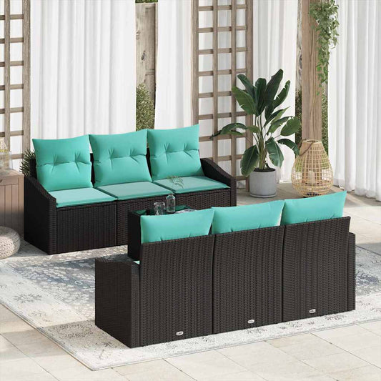 Bankstel met kussen 7 pcs Zwart en Turquoise poly rattan is nu te koop bij PeponiXL, paradijselijk wonen!
