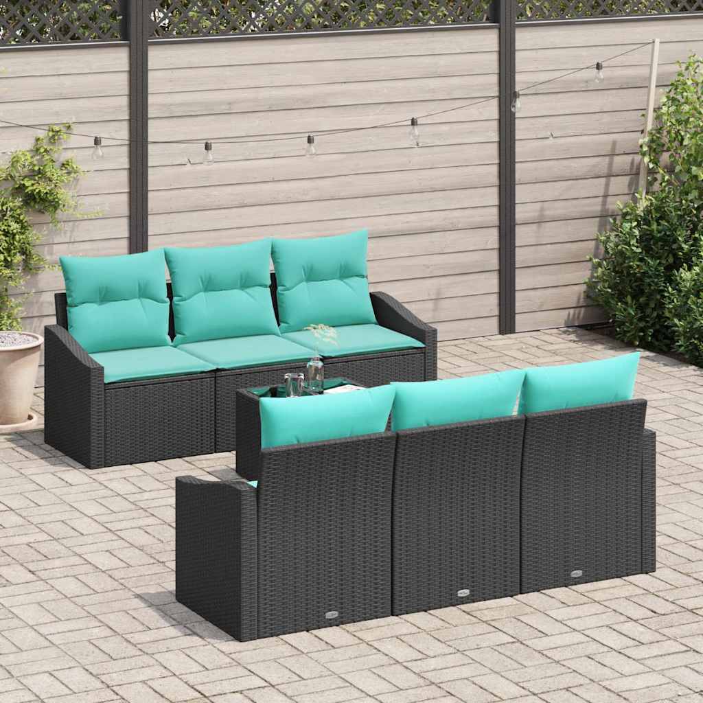 Bankstel met kussen 7 pcs Zwart en Turquoise poly rattan is nu te koop bij PeponiXL, paradijselijk wonen!