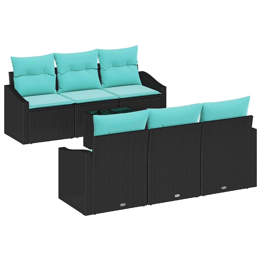 Bankstel met kussen 7 pcs Zwart en Turquoise poly rattan is nu te koop bij PeponiXL, paradijselijk wonen!