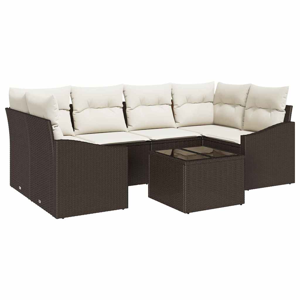 Bankstel met kussen met kussen 7 pcs Bruin en Crème poly rattan is nu te koop bij PeponiXL, paradijselijk wonen!