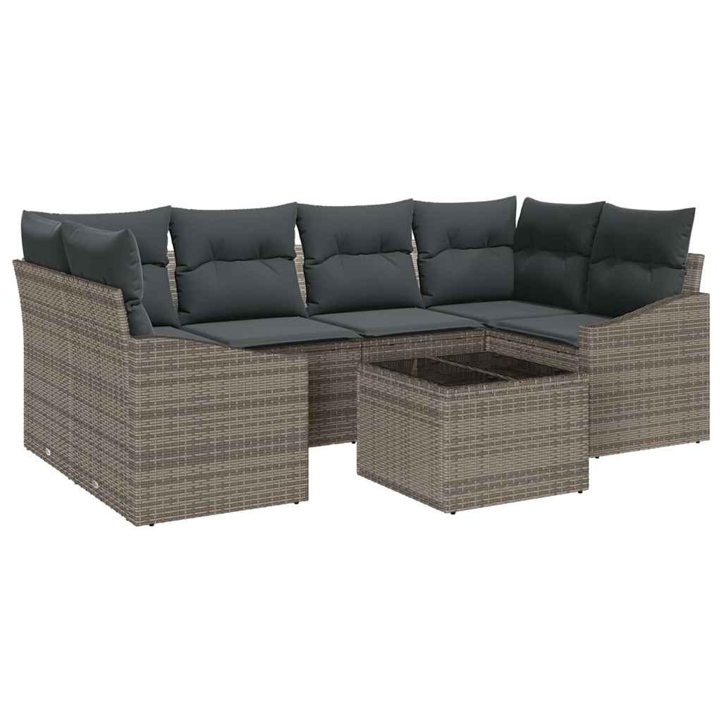 Bankstel met kussen met kussen 7 pcs Grijs poly rattan is nu te koop bij PeponiXL, paradijselijk wonen!