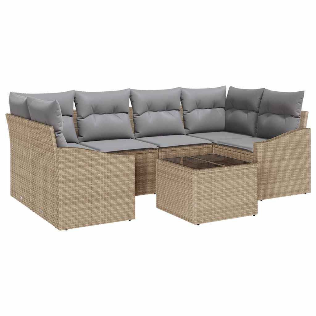 Bankstel met kussen 7 pcs Beige en Licht Grijs poly rattan is nu te koop bij PeponiXL, paradijselijk wonen!