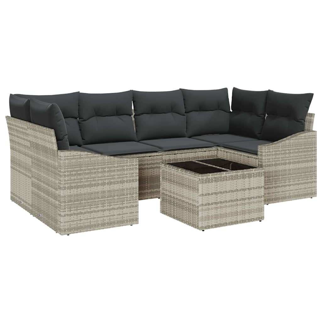 Bankstel met kussen met kussen 7 pcs Lichtgrijs poly rattan is nu te koop bij PeponiXL, paradijselijk wonen!