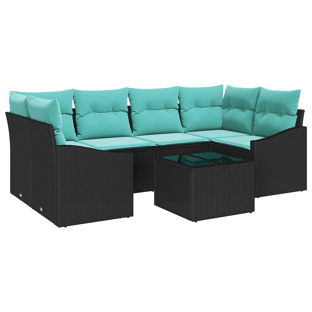 Bankstel met kussen 7 pcs Zwart en Turquoise poly rattan is nu te koop bij PeponiXL, paradijselijk wonen!