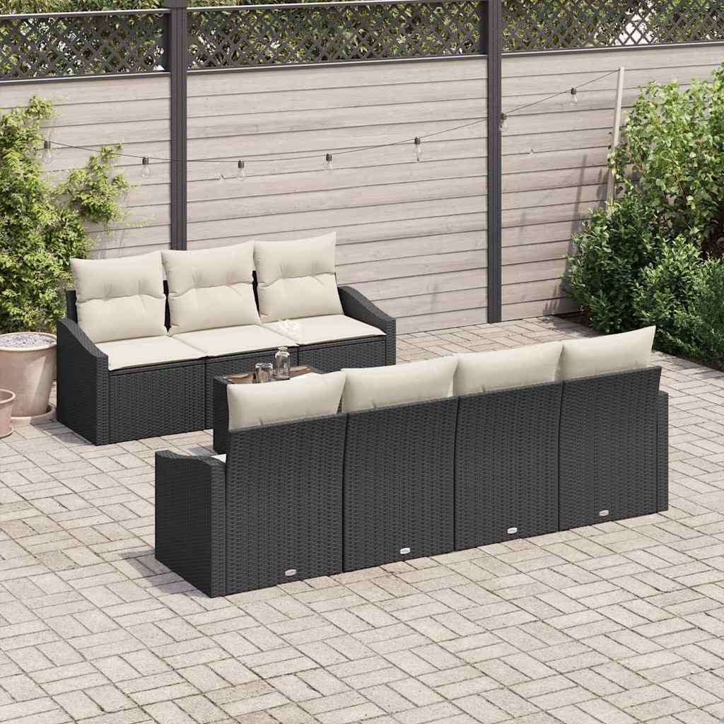 Bankstel met kussen met kussen 8 pcs Zwart en Crème poly rattan is nu te koop bij PeponiXL, paradijselijk wonen!
