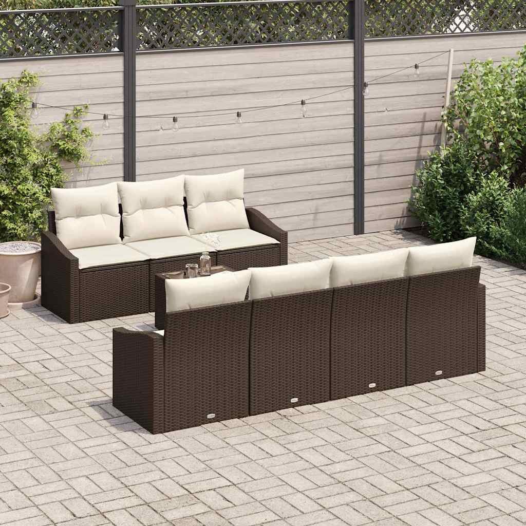 Bankstel met kussen met kussen 8 pcs Bruin en Crème poly rattan is nu te koop bij PeponiXL, paradijselijk wonen!
