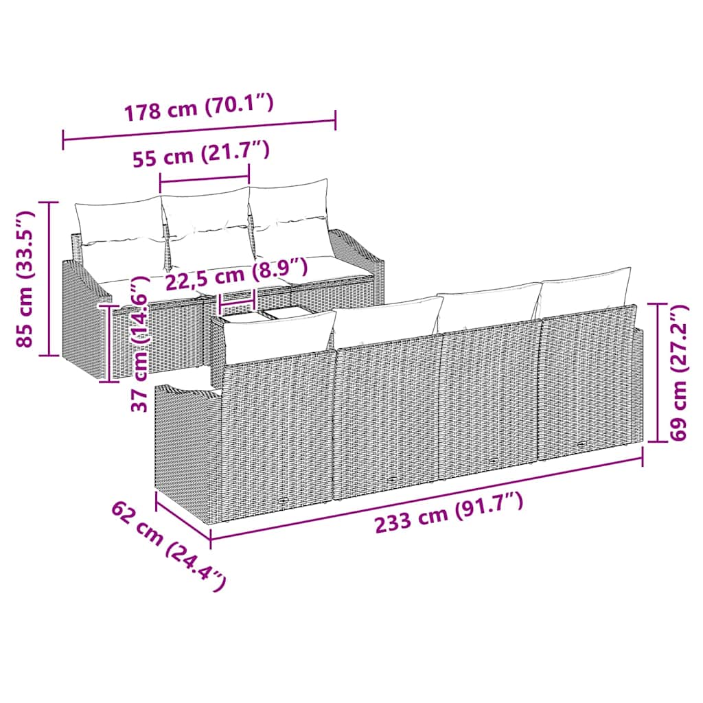 Bankstel met kussen met kussen 8 pcs Bruin en Crème poly rattan is nu te koop bij PeponiXL, paradijselijk wonen!