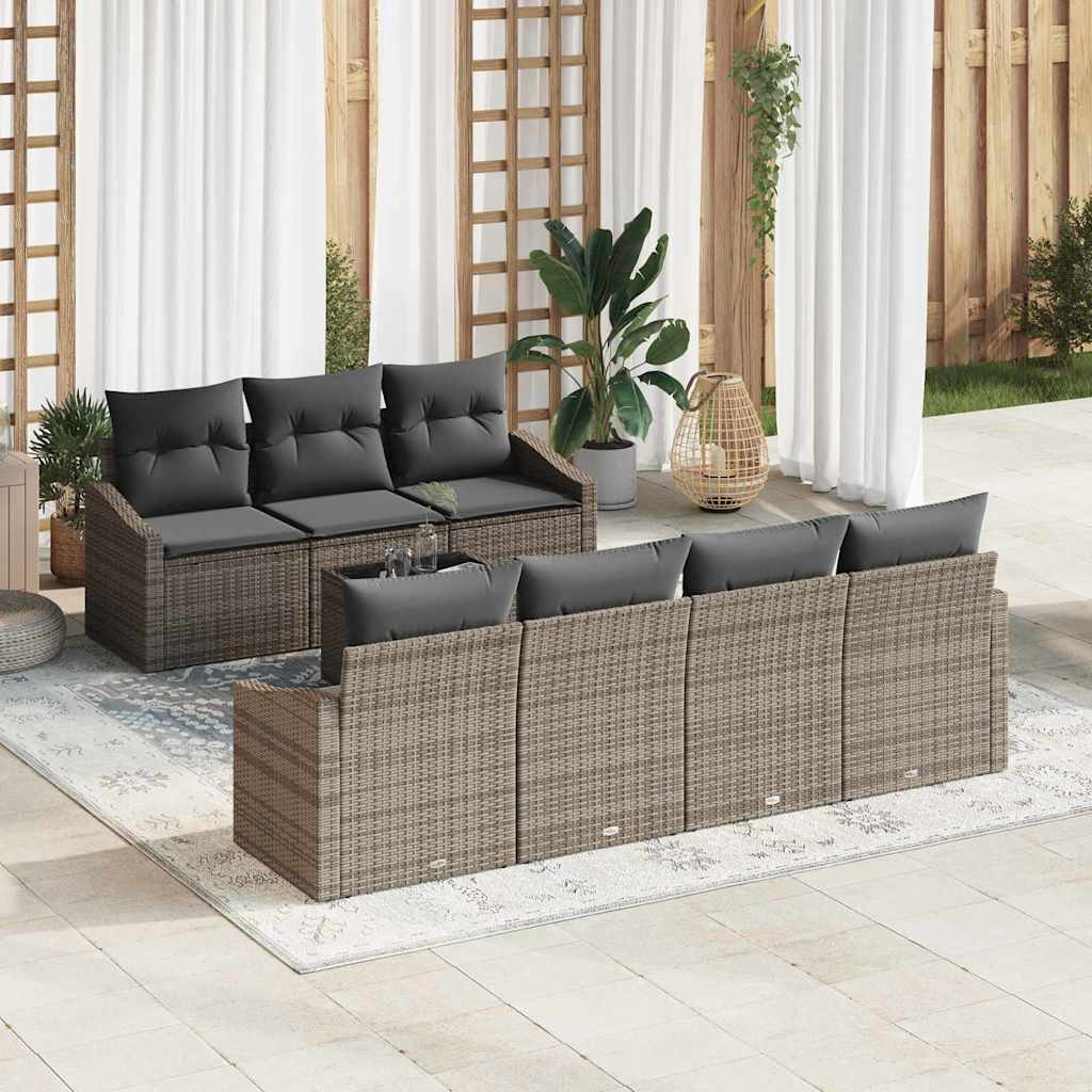 Bankstel met kussen met kussen 8 pcs Grijs poly rattan is nu te koop bij PeponiXL, paradijselijk wonen!