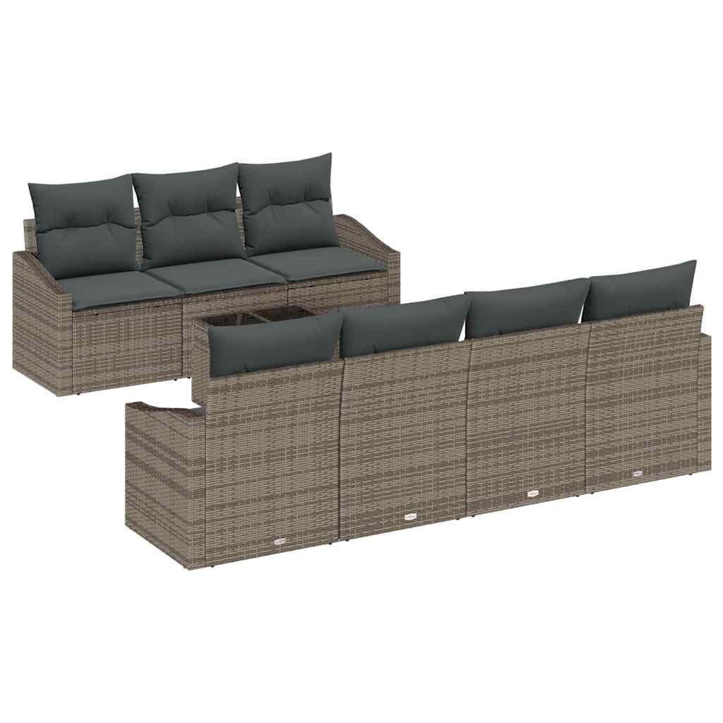 Bankstel met kussen met kussen 8 pcs Grijs poly rattan is nu te koop bij PeponiXL, paradijselijk wonen!