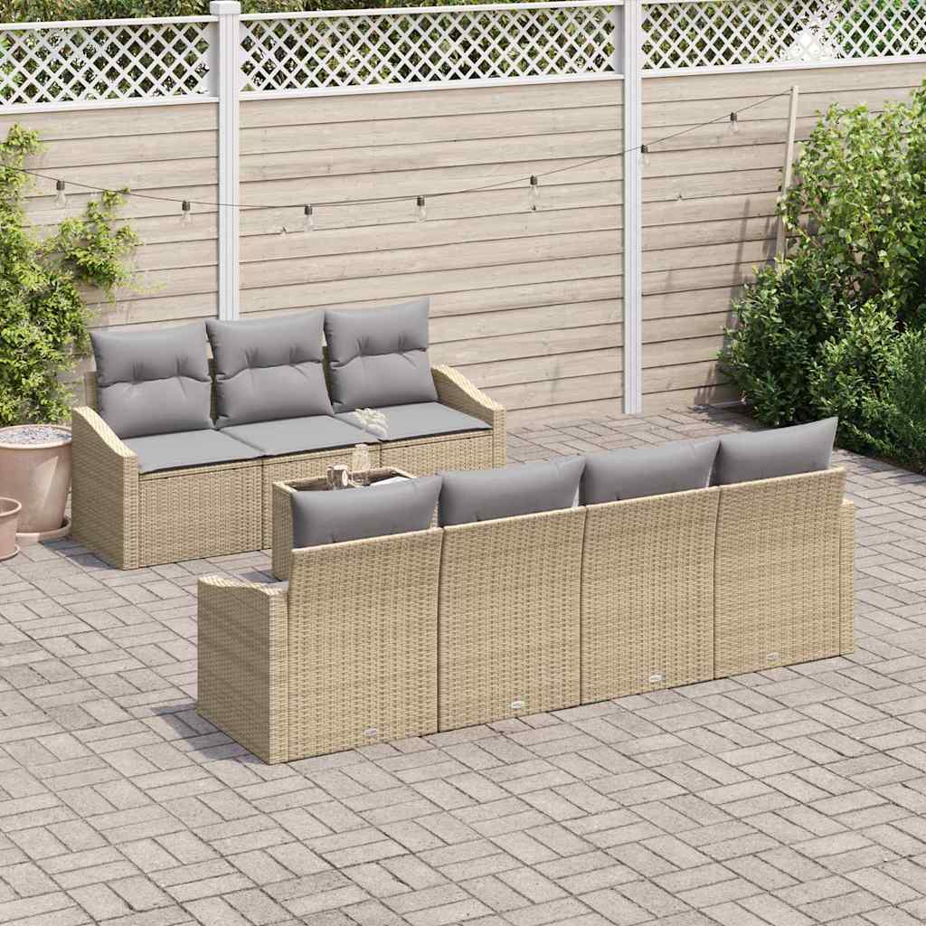 Bankstel met kussen 8 pcs Beige en Licht Grijs poly rattan is nu te koop bij PeponiXL, paradijselijk wonen!