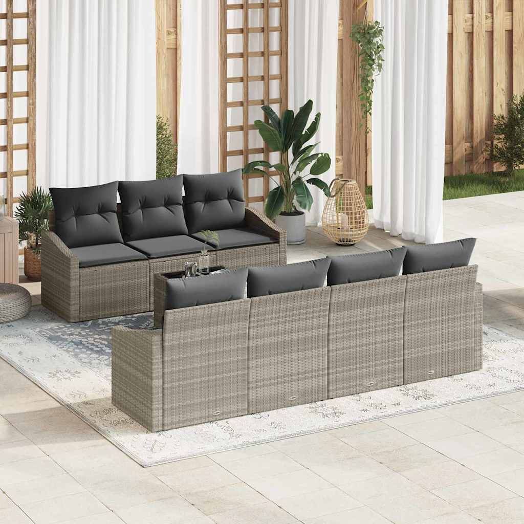 Bankstel met kussen met kussen 8 pcs Lichtgrijs poly rattan is nu te koop bij PeponiXL, paradijselijk wonen!