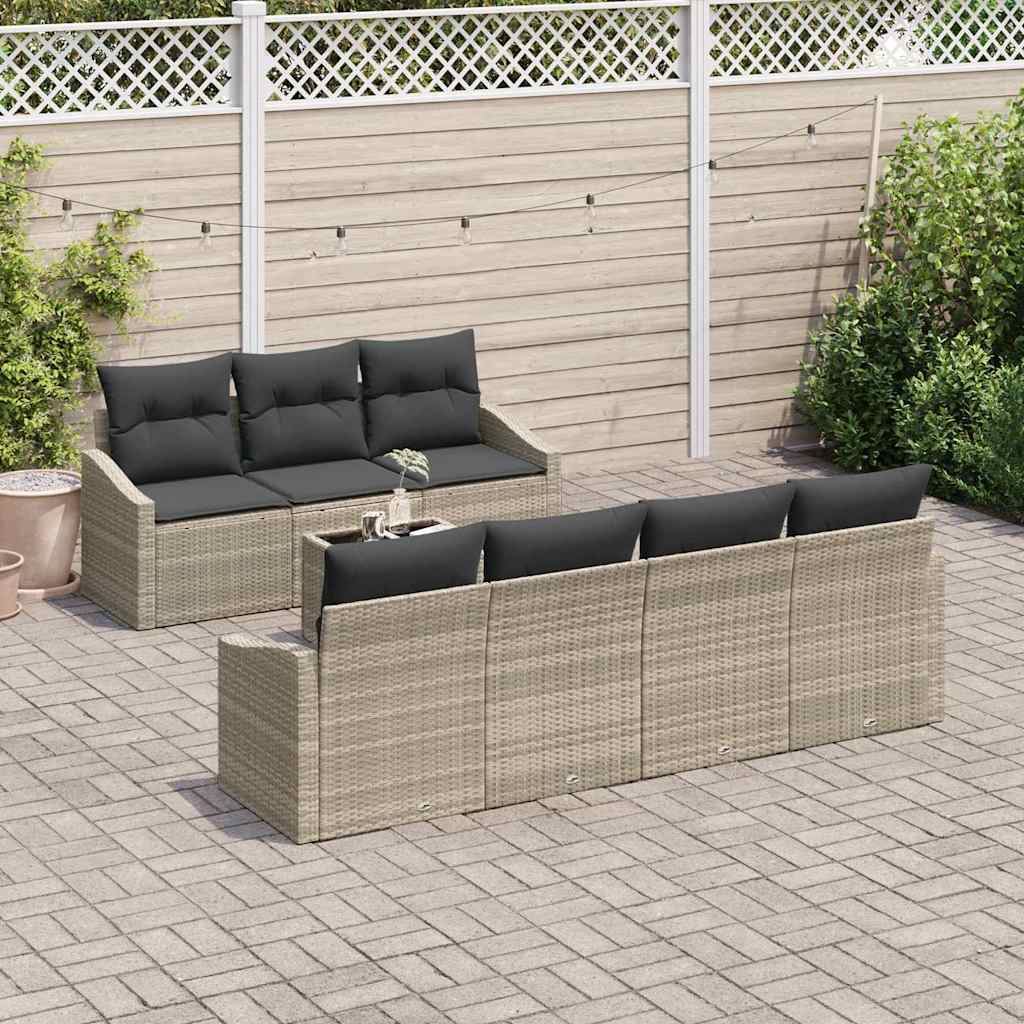 Bankstel met kussen met kussen 8 pcs Lichtgrijs poly rattan is nu te koop bij PeponiXL, paradijselijk wonen!