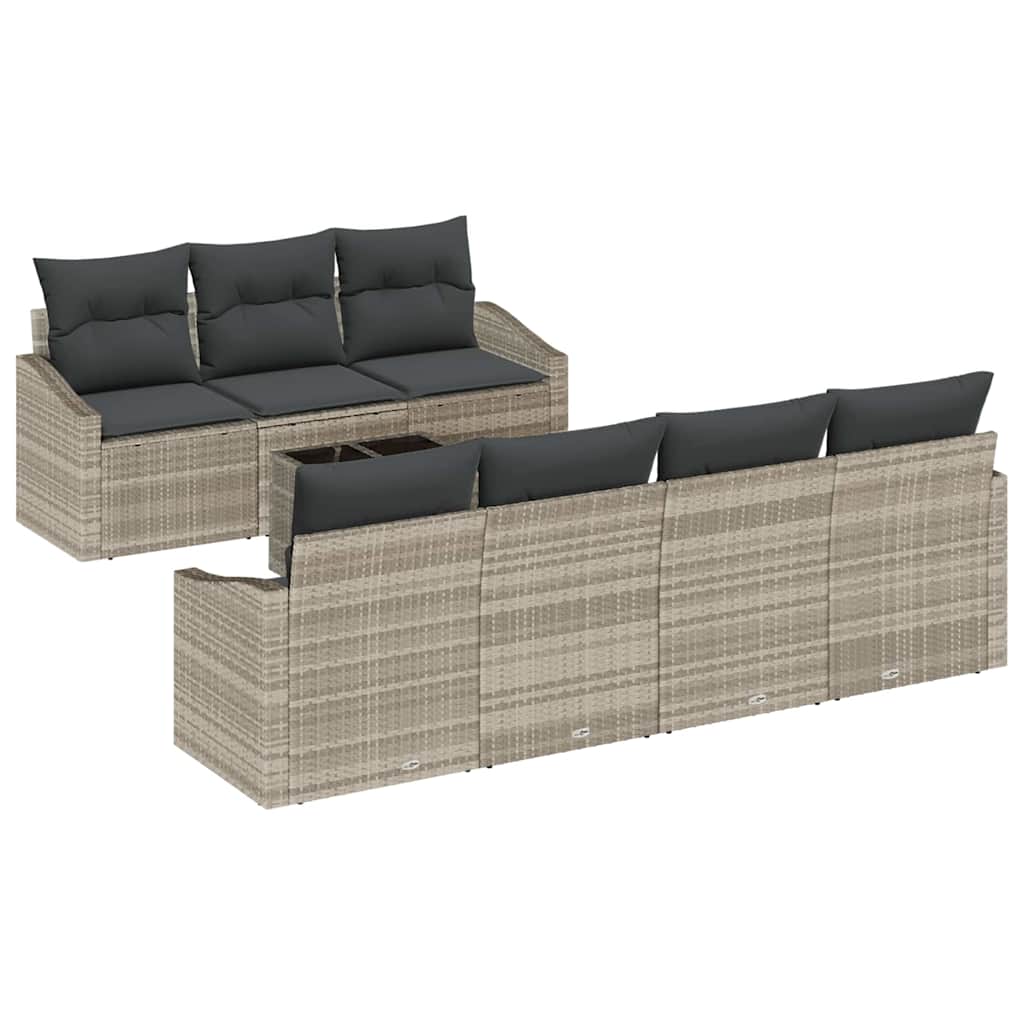 Bankstel met kussen met kussen 8 pcs Lichtgrijs poly rattan is nu te koop bij PeponiXL, paradijselijk wonen!